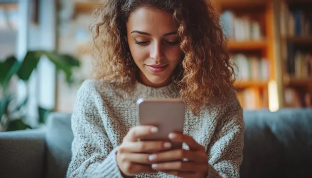 woman typing on phone